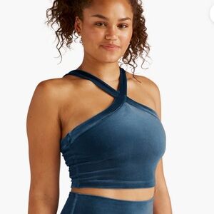 Beyond Yoga Deep Navy Velvet Cross-Back Crop Top